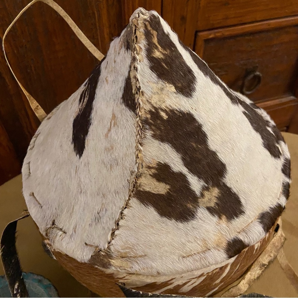 Native American Vintage Animal Hide Covered Basket, Authentic Piece - Picture 2 of 11